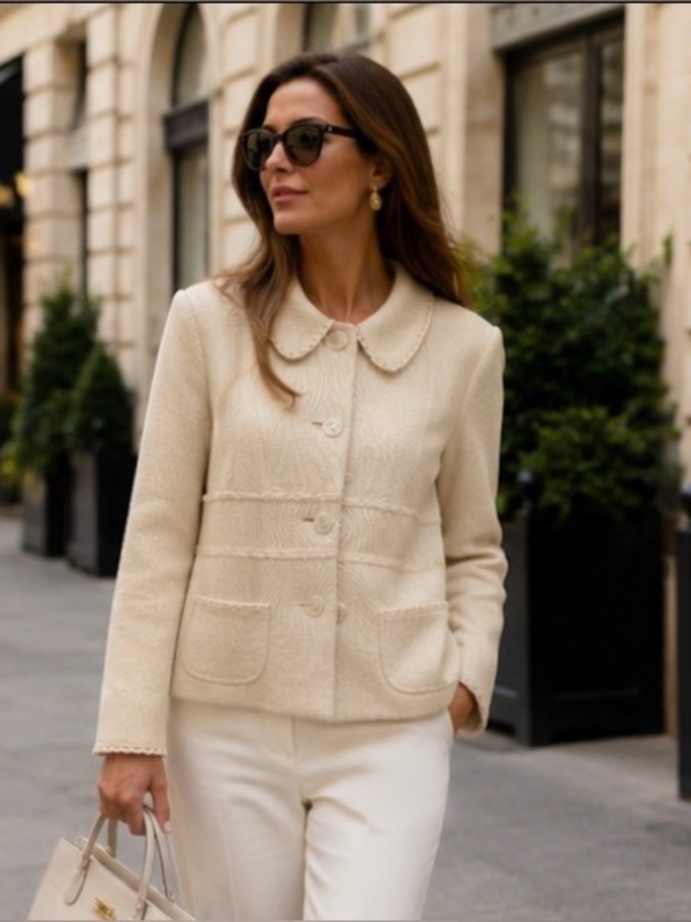 Nanette Lepore Mother of Pearl Blazer Jacket Cream Ivory Feminine Tailored Chic